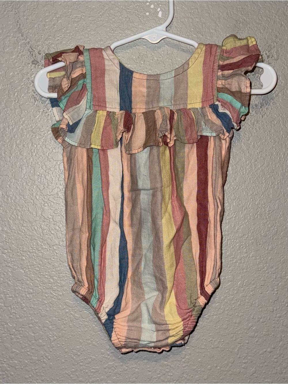 Pink Chicken Girls Striped Bubble Romper Size 3-6M Cotton Ruffle Rainbow